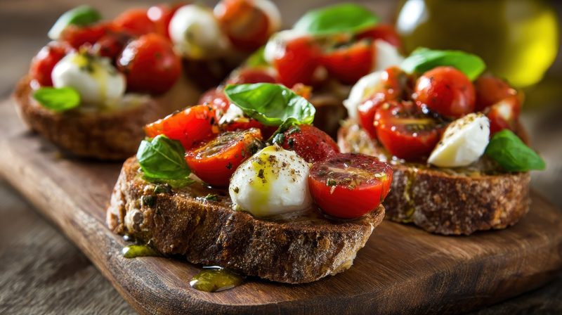 Bruschetta mit Tomate, Mozzarella und Basilikum – Canapé Fingerfood